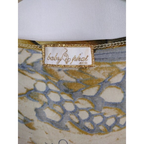 Baby Phat Tan Black Stretchy Belted Short-Sleeve Midi Dress Small Deep v-neck - Picture 5 of 11